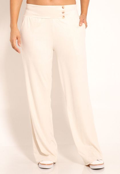 Calça Suede Pantalona com Botões