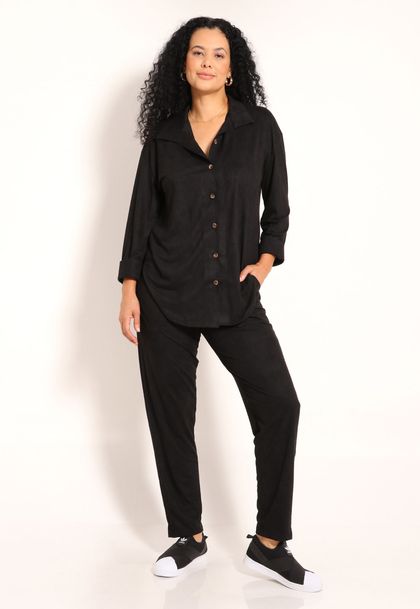 Calça Feminina Suede Reta Com Bolso Chapado