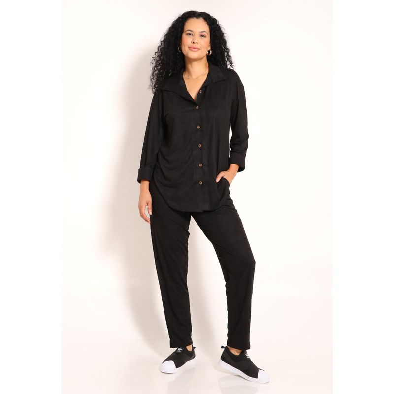 Calça Feminina Suede Reta Com Bolso Chapado