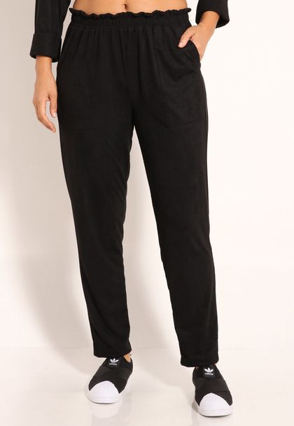 Calça Feminina Suede Reta Com Bolso Chapado