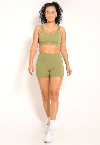 Short Tech Fitness Feminino Bolsos Laterais de Alta Compressão