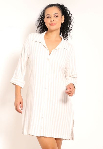 Camisão de Linho Tebas Listrado Areia