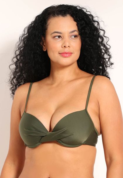 Top de Biquíni De Lycra Com Detalhe Torcido Frontal