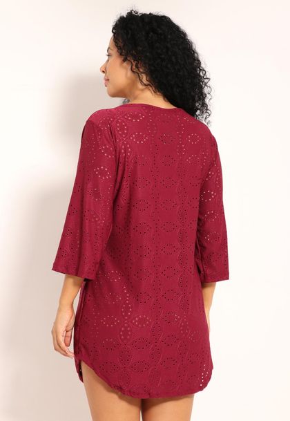 Vestido Classic Laise Saída de Praia Gola V e Manga 3/4