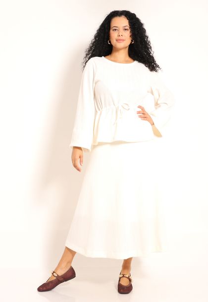 Conjunto Blusa Com Puxador e Saia Longa de Tricot Lituania