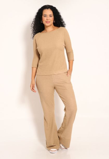 Conjunto Blusa Aspen Manga 3/4 e Calça Texturizada Com Bolso