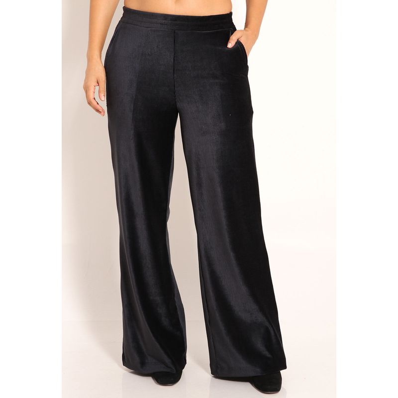 Calça Malha Cotelê Pantalona Com Bolsos