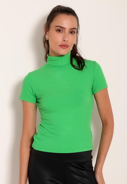 Blusa Manga Curta Gola Alta Canelada