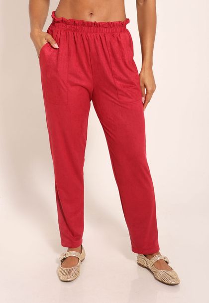 Calça Feminina Suede Reta Com Bolso Chapado