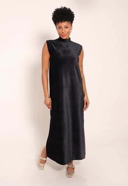Vestido Malha Cotelê Midi Gola Alta