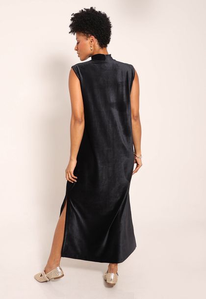 Vestido Malha Cotelê Midi Gola Alta