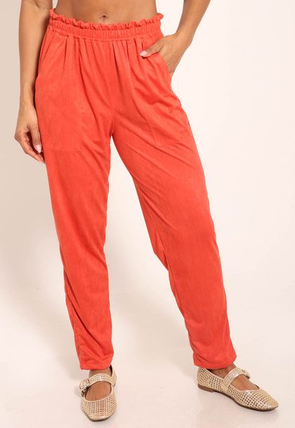 Calça Feminina Suede Reta Com Bolso Chapado