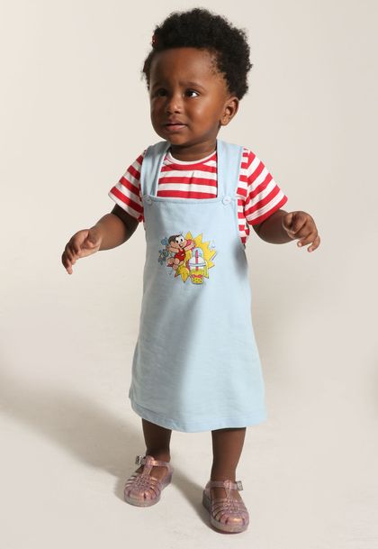 Conjunto Infantil Menina Salopete e Camiseta Turma da Mônica