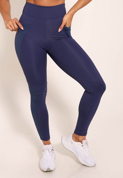 Calça Legging De Compressão Com Recortes e Bolso Lateral