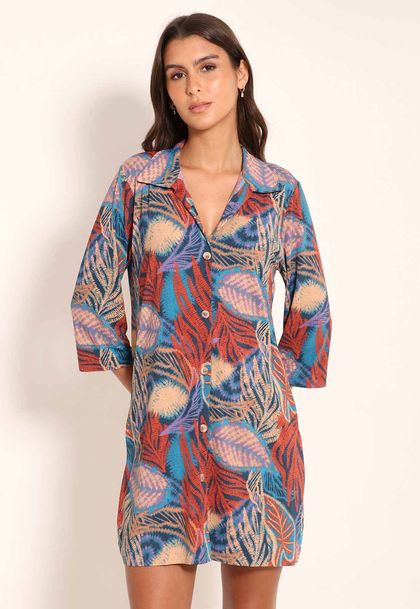 Camisão Fluxy Com Gola Manga 3/4 e Botões  - Angra