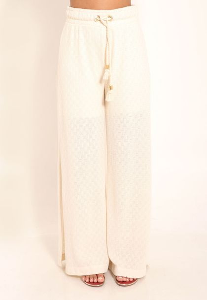 Calça Tricot Basket Pantalona Com Fendas