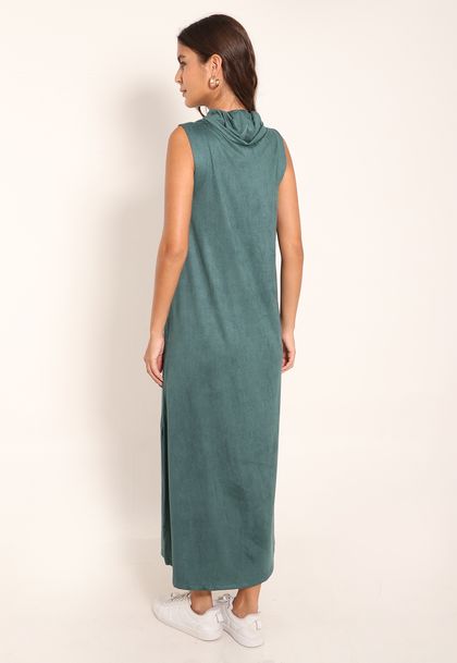 Vestido Suede Midi Evasê Gola Boba
