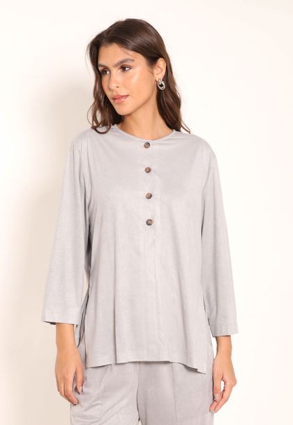 Camisa Suede Manga 7/8 Com Botões
