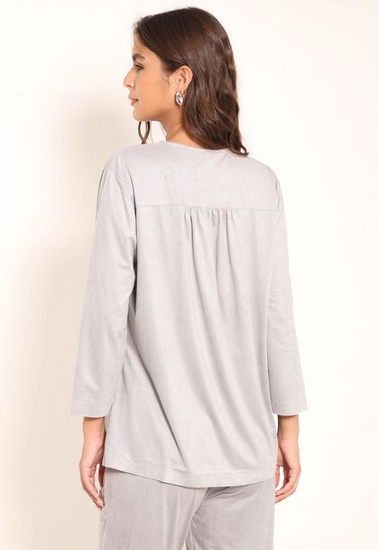 Camisa Suede Manga 7/8 Com Botões