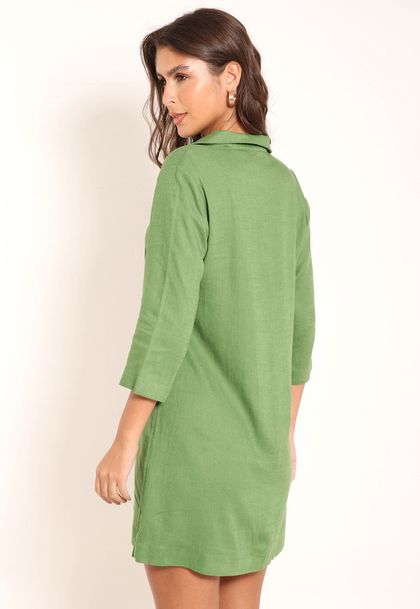 Camisão Linho Wash Com Botões Manga 3/4 e Barra Colada