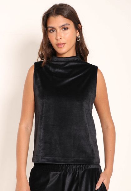 Blusa Malha Cotelê Gola Alta