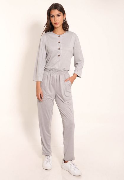 Calça Feminina Suede Reta Com Bolso Chapado