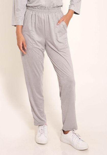 Calça Feminina Suede Reta Com Bolso Chapado