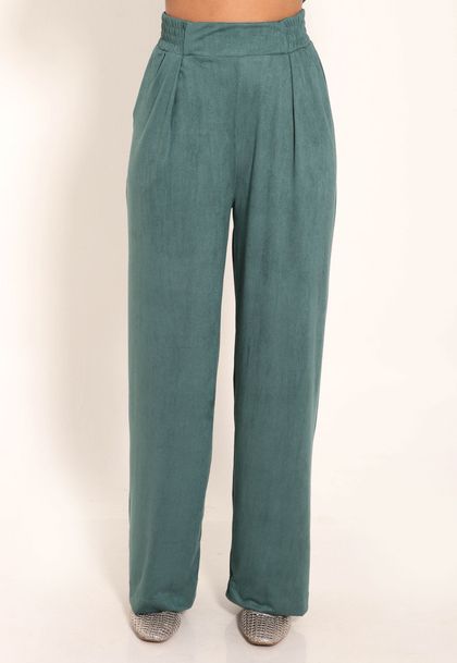 Calça Suede Pantalona com Botões