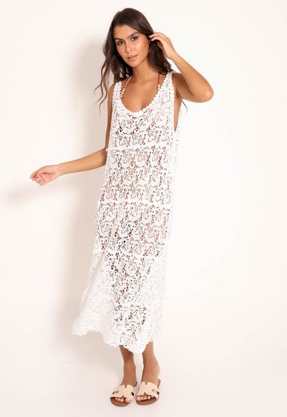 Vestido De Crochê Com Vazado Regata