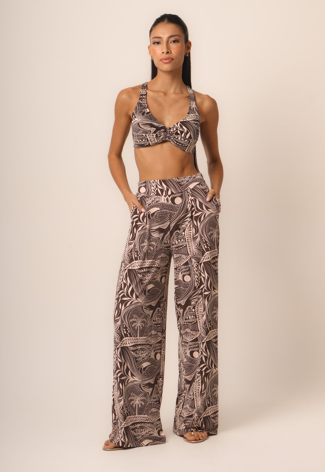 Calça Feminina Fluxy Ampla com Pregas - Paraíso